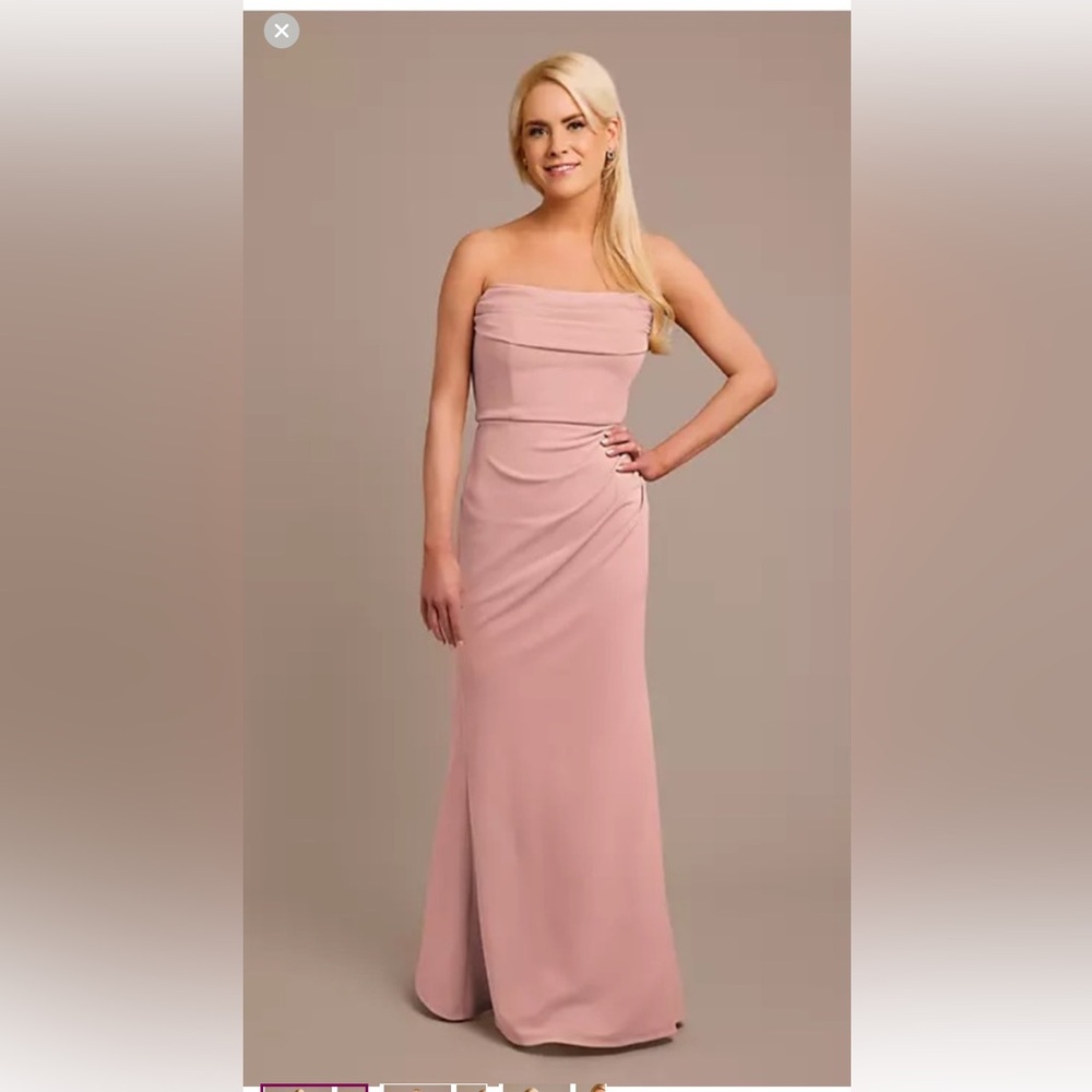 David’s Bridal Studio Stretch Cowl Neck Crepe Ballet Pink Strapless Dress